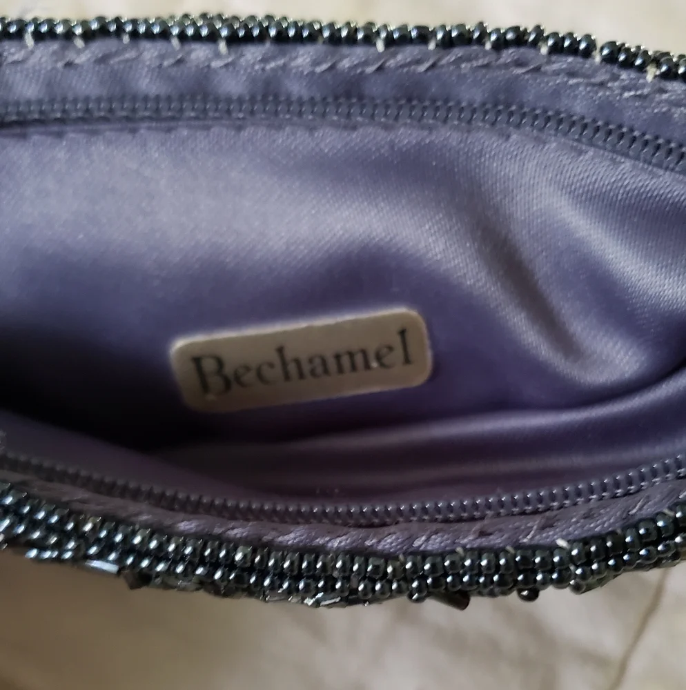 Bechamel Beaded Clutch Evening Bag Purse Embellished Black Gray Like-New